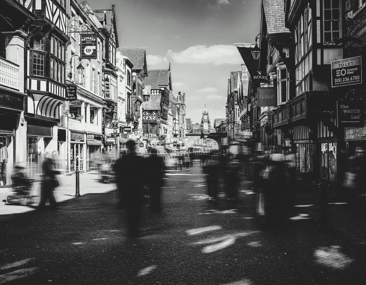 A busy street in Chester, Cheshire
